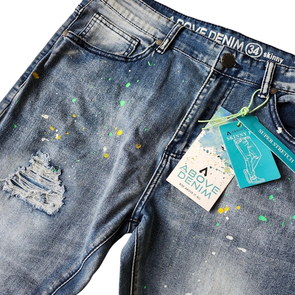 Men’s Paint Splatter Super Stretch Skinny Jeans 34x30 - Picture 3 of 12